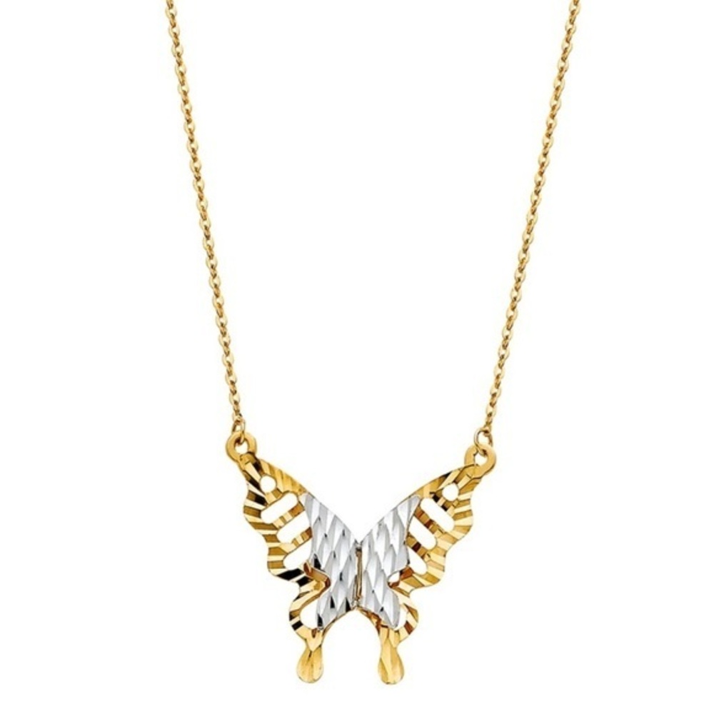 New 14k yellow gold hollow Butterfly Necklace 18" inches long